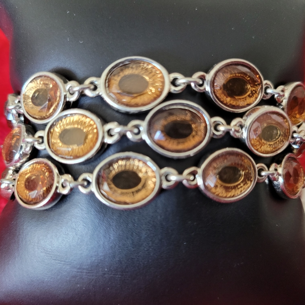 NWT Banana Republic Silver tone bracelet with amber color gems